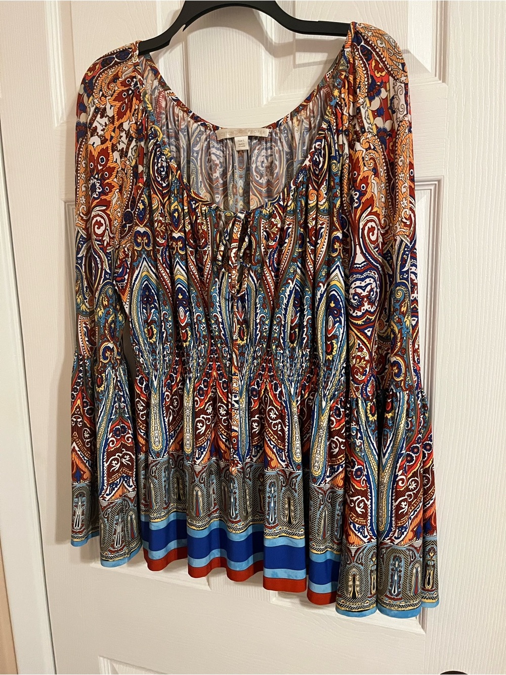 Boston Proper Multicolor Paisley Peasant Blouse - Blue, Orange, Red